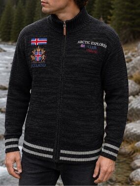 Icewear Iceland Arctic Explorer Club Men's Charcoal Zip-Up Sweater Size L